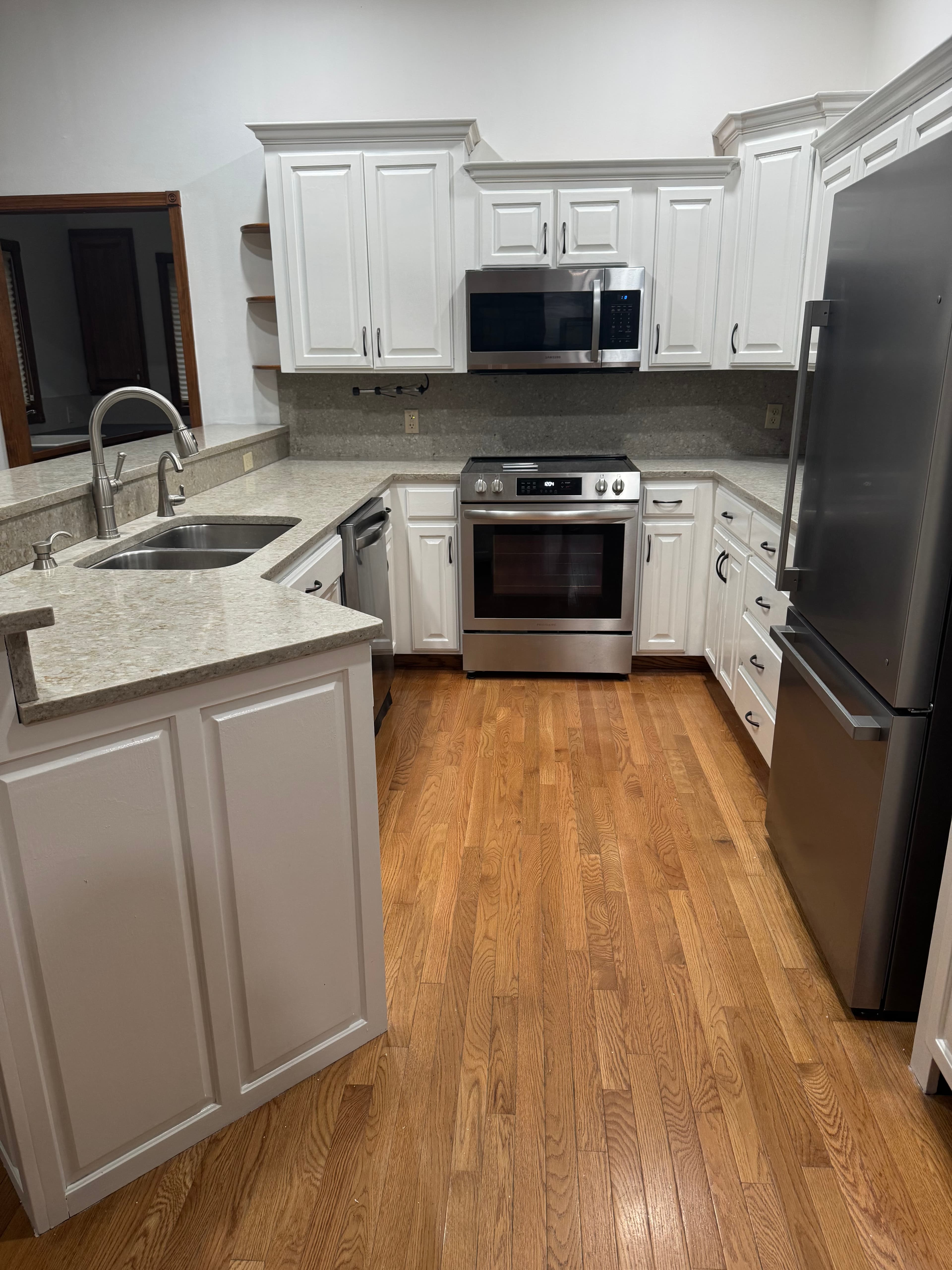 Painted kitchen cabinets, before and after